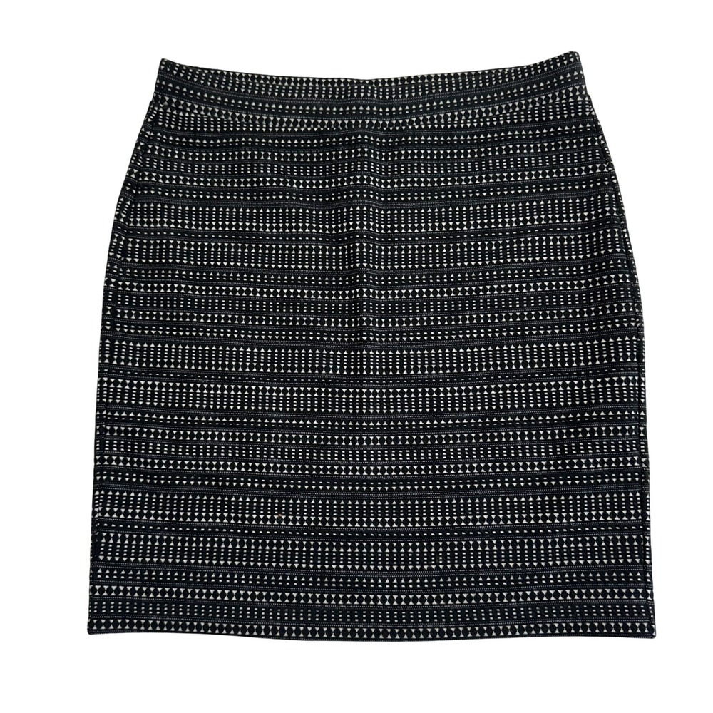 Loft Petites Black White Geometric Jacquard Knit Pencil Skirt MP Petites Medium